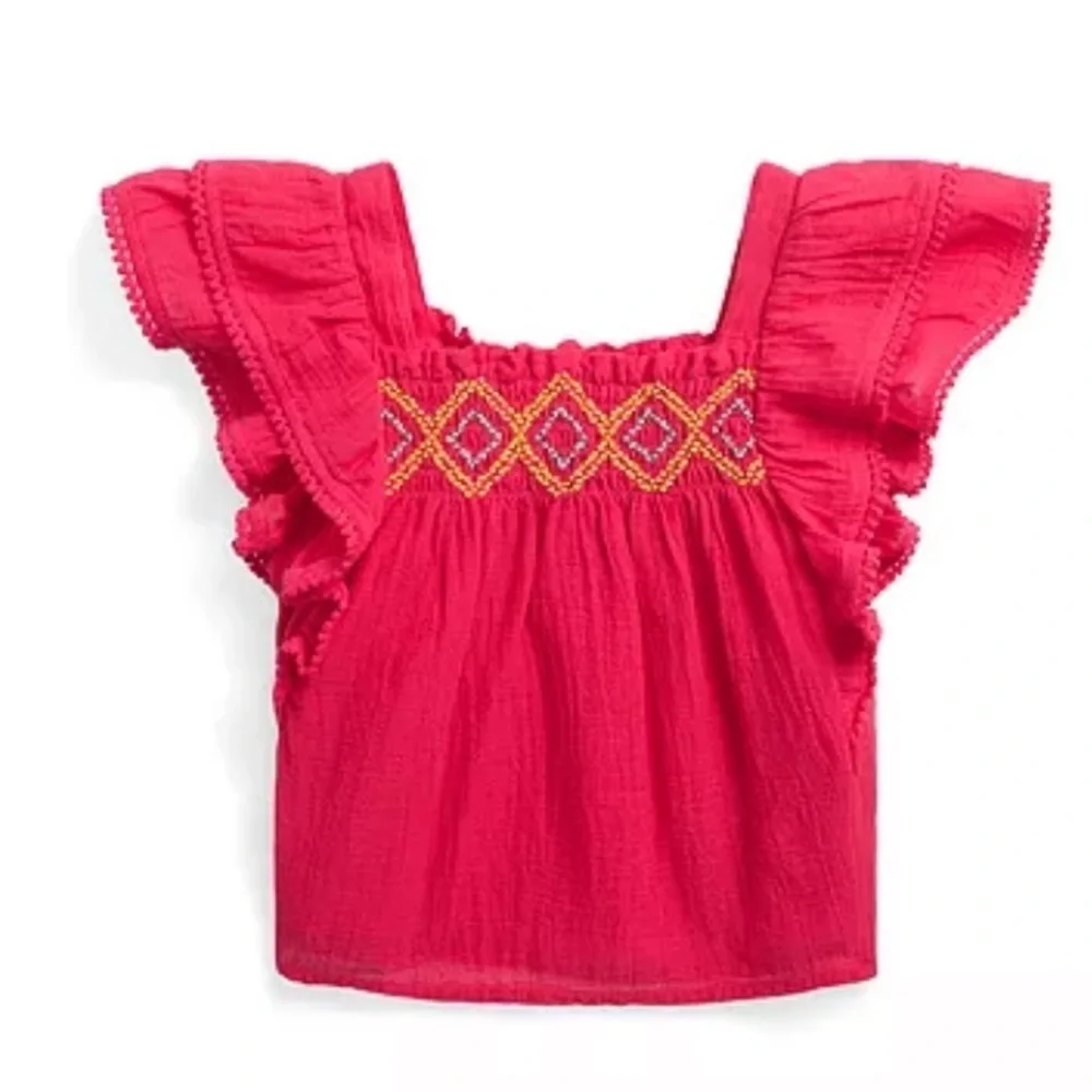 Polo Ralph Lauren Toddler and Little Girls Ruffled Cotton Gauze Top shirt size 5